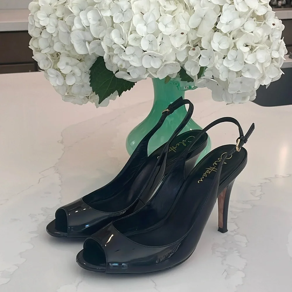 Cole Haan Air Talia Black Patent Leather Open Toe Slingback Heel Size 7C… - Picture 3 of 13
